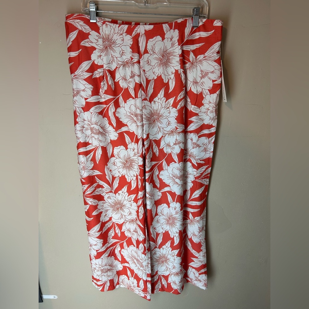 NWT Bettina Star Wide Leg Crop Hawaiian Pants Hot Coral/White Size L Tropical - Picture 2 of 11